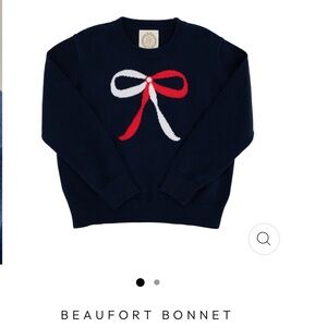 Beaufort Bonnet Company Isabelle’s Intarsia Navy Sweater w/ Red & White Bow NWT